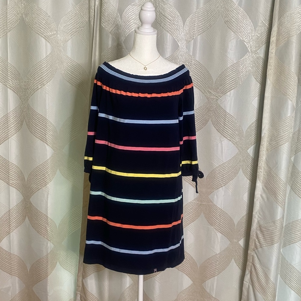 Tommy Hilfiger off shoulder cotton strip dress with tie sleeves Medium